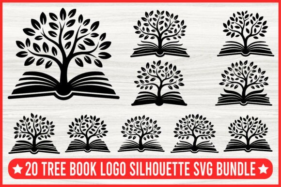 20 Tree Book Logo Silhouette SVG Bundle: A Versatile Illustration for Content Creators