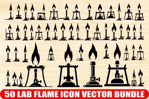 50 Lab Flame Icon Silhouette: A Graphic Design Asset for Science-Themed Crafts