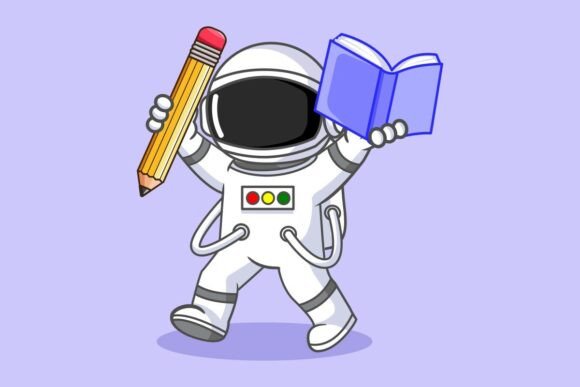 Astronaut Holding Pencil and Book: A Unique Graphic for Local Business Branding