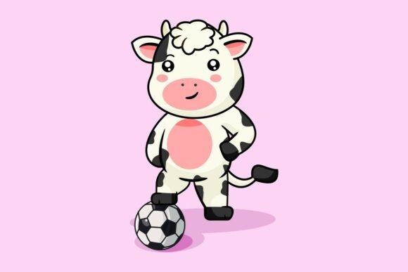 Cute Cow Playing Soccer Ball Graphics for Real Crafting Projects