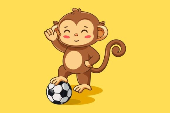 Cute Monkey Playing Football Soccer Ball: A Versatile Graphic for Creative Projects