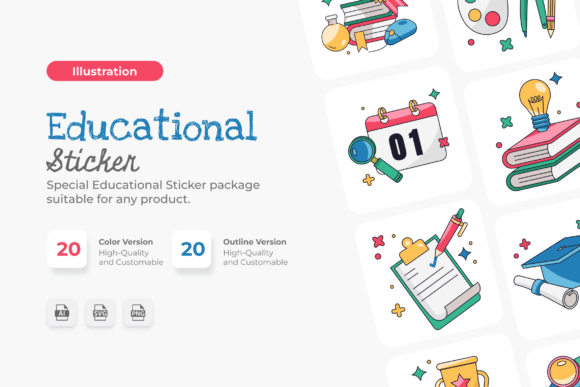Educational Sticker Illustration Set: A Must-Have Graphic Design Asset for Crafters
