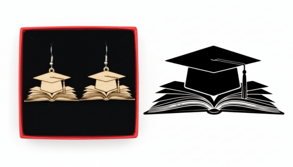 Graduation Cap Book Earring Laser Cut Graphics for Crafts