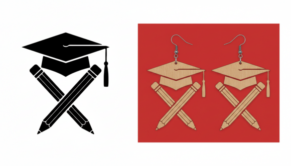 Graduation Cap Crossed Pencils Earring: A Graphic Design Asset for Creative Publishing