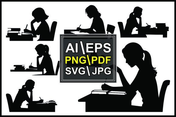 Graphics for Real Crafting: Silhouettes of People Studying at Desks