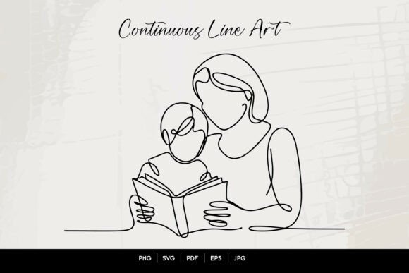 Mother and Child Reading Line Art: A Versatile Graphic for Crafts and Graphics