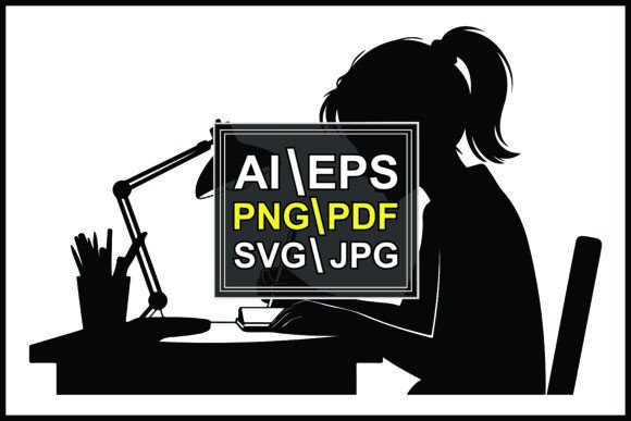Silhouette a Girl Studying at Desk a Lam – A Powerful Graphic Design Asset