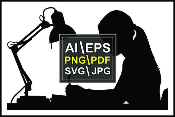 Silhouette of Girl Studying at Desk Lamp: A Versatile Graphic for Modern Branding
