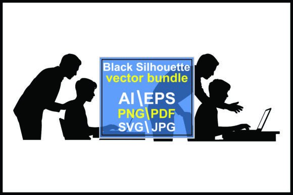 Silhouettes Helping Children Laptops: A Versatile Graphic Design Asset for Content Creators