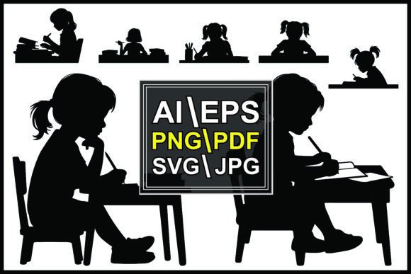 Silhouettes of Children at Desks: A Versatile Graphic Design Asset for Modern Marketers