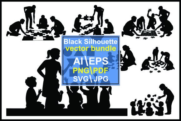 Silhouettes of People Playing Puzzles: A Versatile Graphic Design Asset for Modern Branding