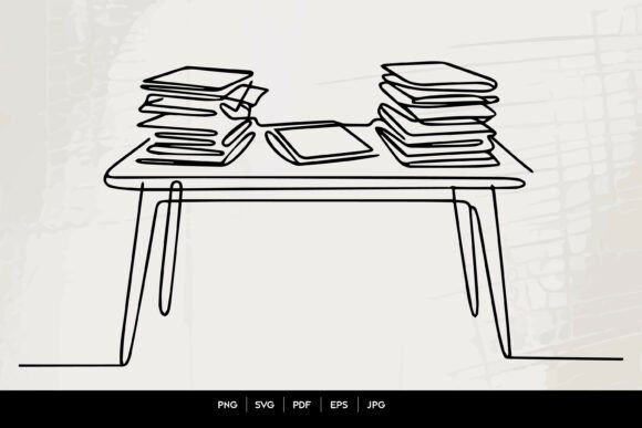 Stacked Books on Desk Line Art for Modern Website and Editorial Design